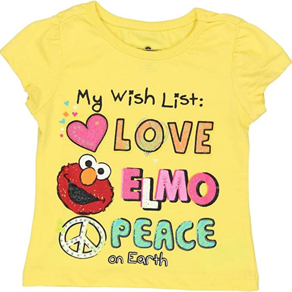 NYT - Sesame Street - Girls Elmo Short Sleeve T-Shirt - Elmo Love Peace